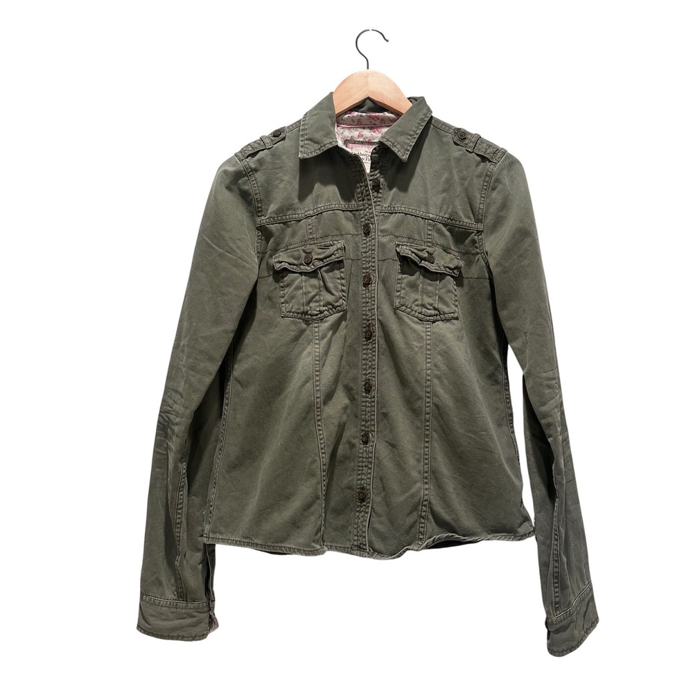 Vintage Abercrombie & Fitch Army Green Button Up Collared Shirt Medium‎ Cotton